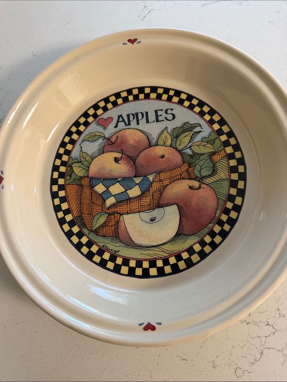Apple Basket Ceramic Pie Plate - Cream with Multicolor Fruit Motif